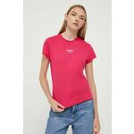 Kratka majica Tommy Jeans ženski, roza barva - roza. Kratka majica iz kolekcije Tommy Jeans, izdelana iz tanke, elastične pletenine. Model iz izjemno udobne tkanine z visoko vsebnostjo bombaža.