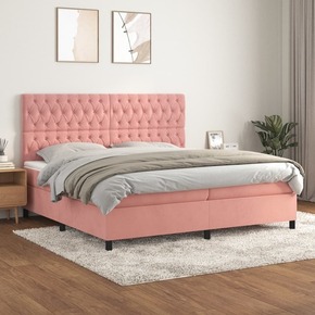 Box spring postelja z vzmetnico roza 200x200 cm žamet - vidaXL - roza - 92