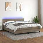 Greatstore Box spring postelja z vzmetnico LED taupe 180x200 cm blago