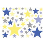 Komplet 50 stenskih nalepk Ambiance Stars Blue and Yellow