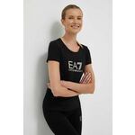 Kratka majica EA7 Emporio Armani ženski, črna barva - črna. Kratka majica iz kolekcije EA7 Emporio Armani, izdelana iz tanke, elastične pletenine. Model iz mehke in na otip prijetne tkanine.