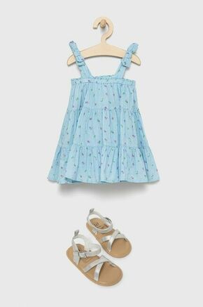 Otroška bombažna obleka GAP - modra. Obleka iz kolekcije GAP. Nabran model izdelan iz vzorčaste tkanine. Model ima priložene čevlje.