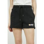 Kratke hlače Karl Kani ženski, črna barva - črna. Kratke hlače iz kolekcije Karl Kani. Model izdelan iz prožnega materiala, ki zagotavlja udobje in svobodo gibanja. Zračen, tanek material.