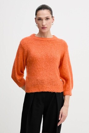 Pulover z dodatkom moherja United Colors of Benetton - oranžna. Pulover iz kolekcije United Colors of Benetton. Model izdelan iz elastične pletenine. Model iz izjemno udobnega