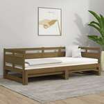 Greatstore Izvlečna dnevna postelja medeno rjava borovina 2x(80x200) cm