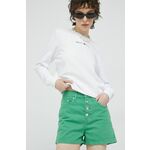Jeans kratke hlače Tommy Jeans ženski, zelena barva - zelena. Kratke hlače iz kolekcije Tommy Jeans. Model izdelan iz jeansa. Trden material, ki ohranja obliko.