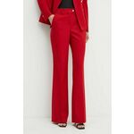 Volnene hlače BOSS rdeča barva, 50521150 - rdeča. Hlače iz kolekcije BOSS izdelane iz enobarvne tkanine. Deviška volna je lažja od klasične volne. Odlikujejo jo izjemna mehkoba, finost in trpežnost.
