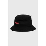 Bombažni klobuk HUGO črna barva - črna. Klobuk iz kolekcije HUGO. Model z ozkim robom, izdelan iz enobarvnega materiala.