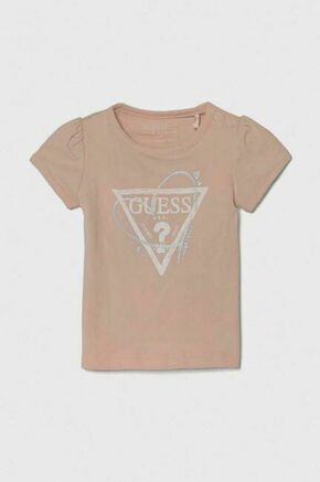 Kratka majica za dojenčka Guess oranžna barva - oranžna. Kratka majica za dojenčka iz kolekcije Guess. Model izdelan iz udobne pletenine. Nežen material