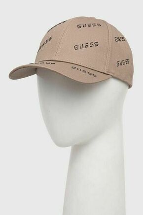 Bombažna bejzbolska kapa Guess rjava barva - rjava. Kapa s šiltom vrste baseball iz kolekcije Guess. Model izdelan iz tkanine z nalepko.