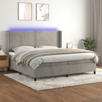 Box spring postelja z vzmetnico LED svetlo siva 200x200cm žamet - vidaXL - Siva - 95,69 - 200 x 200 cm - vidaXL