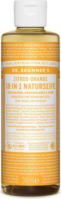 Dr. Bronner's 18in1 naravno milo pomaranča/limona - 240 ml