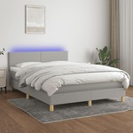 shumee Box spring postelja z vzmetnico LED sv. siva 140x200 cm blago