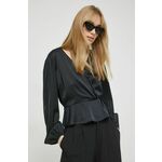 Bluza Abercrombie &amp; Fitch ženska, črna barva - črna. Bluza iz kolekcije Abercrombie &amp; Fitch. Model izdelan iz enobarvne tkanine. Ima V izrez.