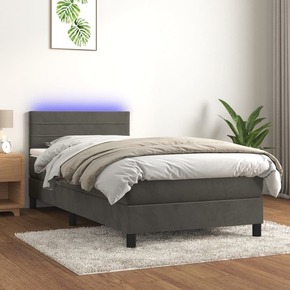 Greatstore Box spring postelja z vzmetnico LED temno siva 90x190 cm žamet