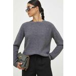 Volnen pulover Pinko ženski, siva barva - siva. Pulover iz kolekcije Pinko. Model izdelan iz enobarvne pletenine. Visoka vsebnost volne zagotavlja zaščito pred mrazom, dodatek poliestra pa povečuje odpornost na gubanje.