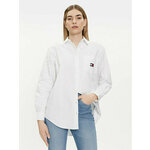Bombažna srajca Tommy Jeans ženska, bela barva - bela. Srajca iz kolekcije Tommy Jeans, izdelana iz enobarvne tkanine. Model iz zračne bombažne tkanine.