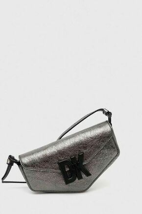 Usnjena torbica Dkny srebrna barva - srebrna. Majhna torbica iz kolekcije Dkny. Model na zapenjanje