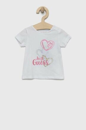 Kratka majica za dojenčka Guess bela barva - bela. Kratka majica za dojenčka iz kolekcije Guess. Model izdelan iz mehke pletenine.