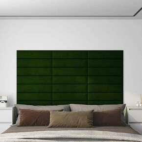 Greatstore Stenski paneli 12 kosov temno zeleni 60x15 cm žamet 1