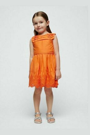 Otroška bombažna obleka Mayoral oranžna barva - oranžna. Otroški obleka iz kolekcije Mayoral. Model izdelan iz tkanine