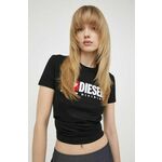 Bombažna kratka majica Diesel ženski, črna barva - črna. Kratka majica iz kolekcije Diesel, izdelana iz elastične pletenine. Model iz izjemno udobne bombažne tkanine.