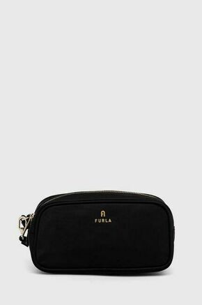 Kozmetična torbica Furla črna barva - črna. Majhna kozmetična torbica iz kolekcije Furla. Model izdelan iz tekstilnega materiala.