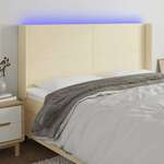 vidaXL LED posteljno vzglavje krem 163x16x118/128 cm umetno usnje