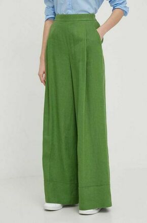 Lanene hlače United Colors of Benetton zelena barva - zelena. Hlače iz kolekcije United Colors of Benetton izdelane iz enobarvne tkanine. Model iz zračne lanene tkanine.