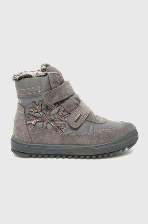 Otroški zimski škornji Primigi siva barva - siva. Zimski čevlji iz kolekcije Primigi. Podloženi model izdelan iz kombinacije semiš usnja in tekstilnega materiala.