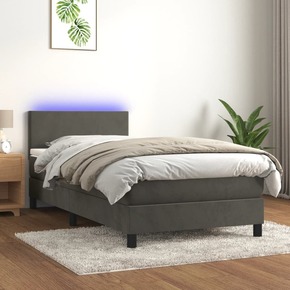 Shumee Box spring postelja z vzmetnico LED temno siva 100x200 cm žamet