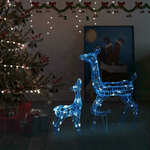 vidaXL Božična dekoracija družina jelenov 160 modrih LED lučk