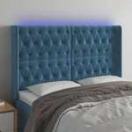 Vidaxl LED posteljno vzglavje temno modro 147x16x118/128 cm žamet