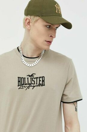 Bombažna kratka majica Hollister Co. bež barva - bež. Ohlapna kratka majica iz kolekcije Hollister Co. Model izdelan iz tanke