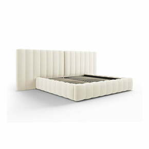 Bež oblazinjena zakonska postelja s prostorom za shranjevanje in letvenim dnom 180x200 cm Gina – Milo Casa