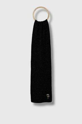 Volnen šal Karl Lagerfeld črna barva - črna. Šal iz kolekcije Karl Lagerfeld. Model izdelan iz volnene pletenine. Bleščeča tkanina s kovinsko nitjo.