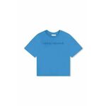 Otroška bombažna kratka majica Marc Jacobs - modra. Otroške kratka majica iz kolekcije Marc Jacobs, izdelana iz tanke, elastične pletenine. Model iz izjemno udobne bombažne tkanine, ki je zračna.