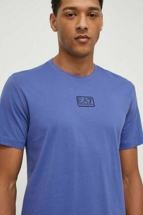 Bombažna kratka majica EA7 Emporio Armani moški - modra. Kratka majica iz kolekcije EA7 Emporio Armani