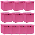 Vidaxl Škatle za shranjevanje s pokrovi x 10 roza 32x32x32 cm blago