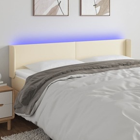 Shumee LED posteljno vzglavje krem 203x16x78/88 cm umetno usnje