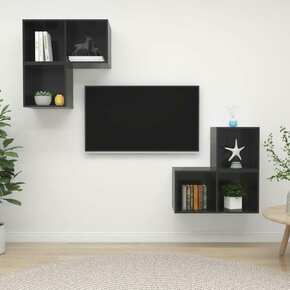 Shumee Komplet TV omaric 4-delni visok sijaj siva iverna plošča