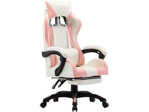 VIDAXL Racing stol z oporo za noge roza in belo umetno usnje