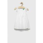 Otroška lanena obleka United Colors of Benetton bela barva - bela. Otroški obleka iz kolekcije United Colors of Benetton. Model izdelan iz lahkega blaga. Model iz zračne lanene tkanine.