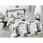 Črna/bela bombažna posteljnina za zakonsko posteljo 200x200 cm City – Mijolnir