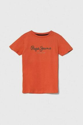Otroška bombažna kratka majica Pepe Jeans PJL BJ oranžna barva - oranžna. Otroška lahkotna kratka majica iz kolekcije Pepe Jeans. Model izdelan iz tanke