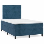 vidaXL Box spring postelja z vzmetnico LED tem. modra 120x190 cm žamet