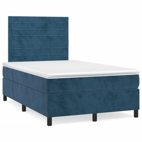 VidaXL Box spring postelja z vzmetnico LED tem. modra 120x190 cm žamet