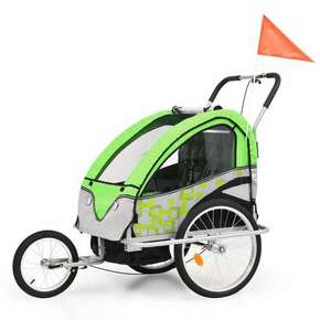VidaXL 2-v-1 Otroška kolesarska prikolica in voziček zelena in siva
