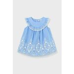 Otroška bombažna obleka Mayoral - modra. Za dojenčke obleka iz kolekcije Mayoral. Model izdelan iz enobarvne tkanine. Model iz izjemno udobne bombažne tkanine.