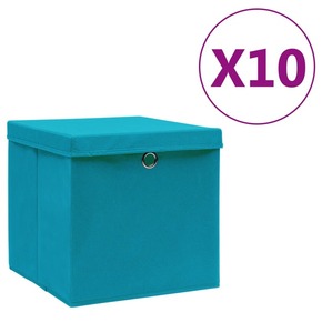 VidaXL Škatle s pokrovi 10 kosov 28x28x28 cm baby modre
